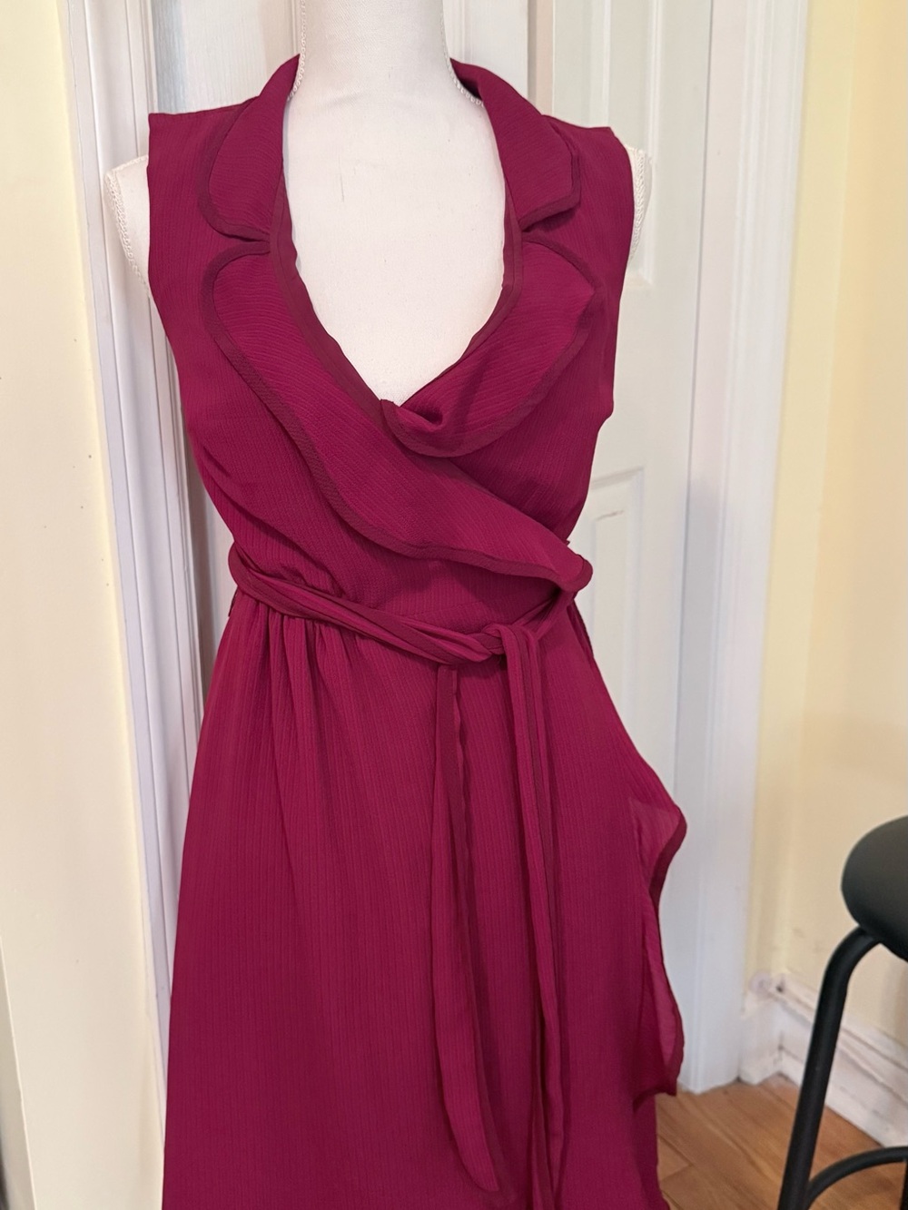 Sleeveless Ruffle Wrap Dress in Berry - Brand